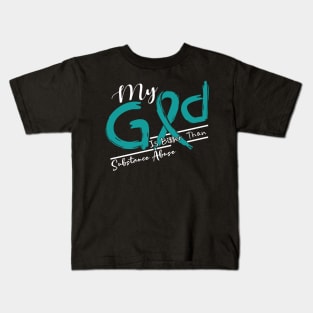 Substance Abuse Awareness My God Is Stronger - In This Family No One Fights Alone Kids T-Shirt